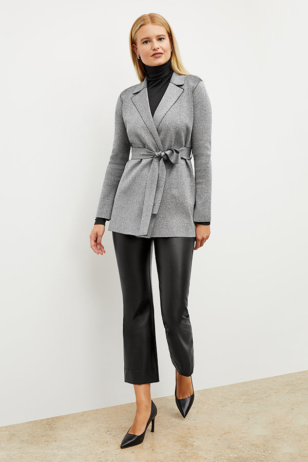 Front image of a woman wearing the archie pant in black | Exclude