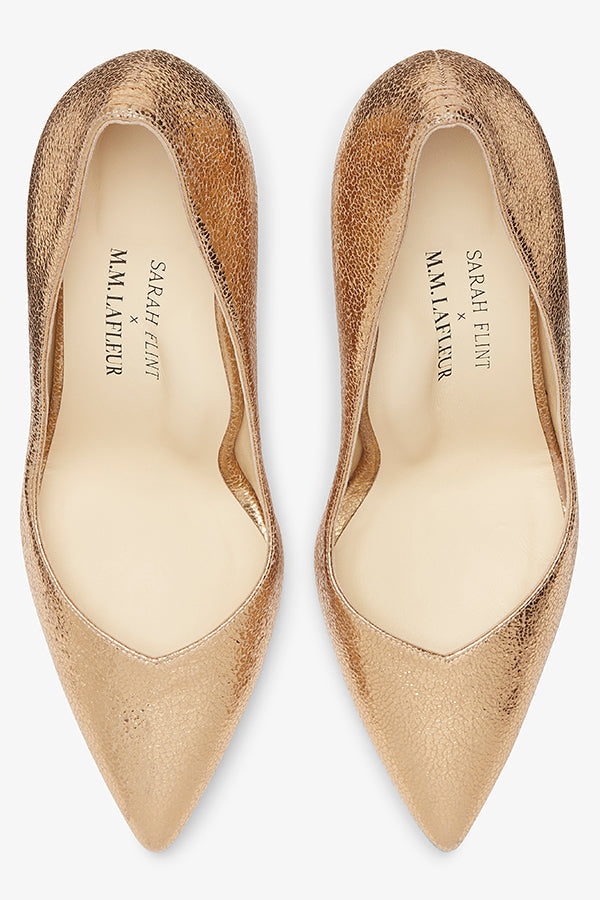 Packshot image of the sarah flint perfect pump in gold crackle | Exclude