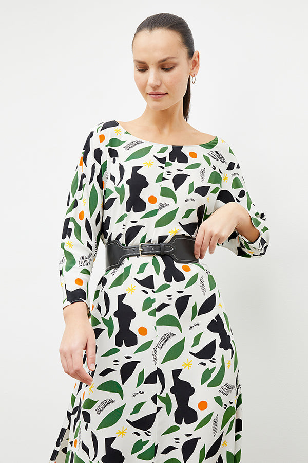 Front image of a woman wearing the alesia dress in icon print | Exclude