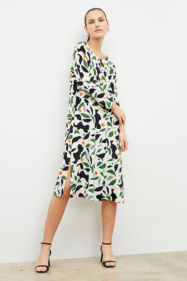 Front image of a woman wearing the alesia dress in icon print | Exclude | Grid