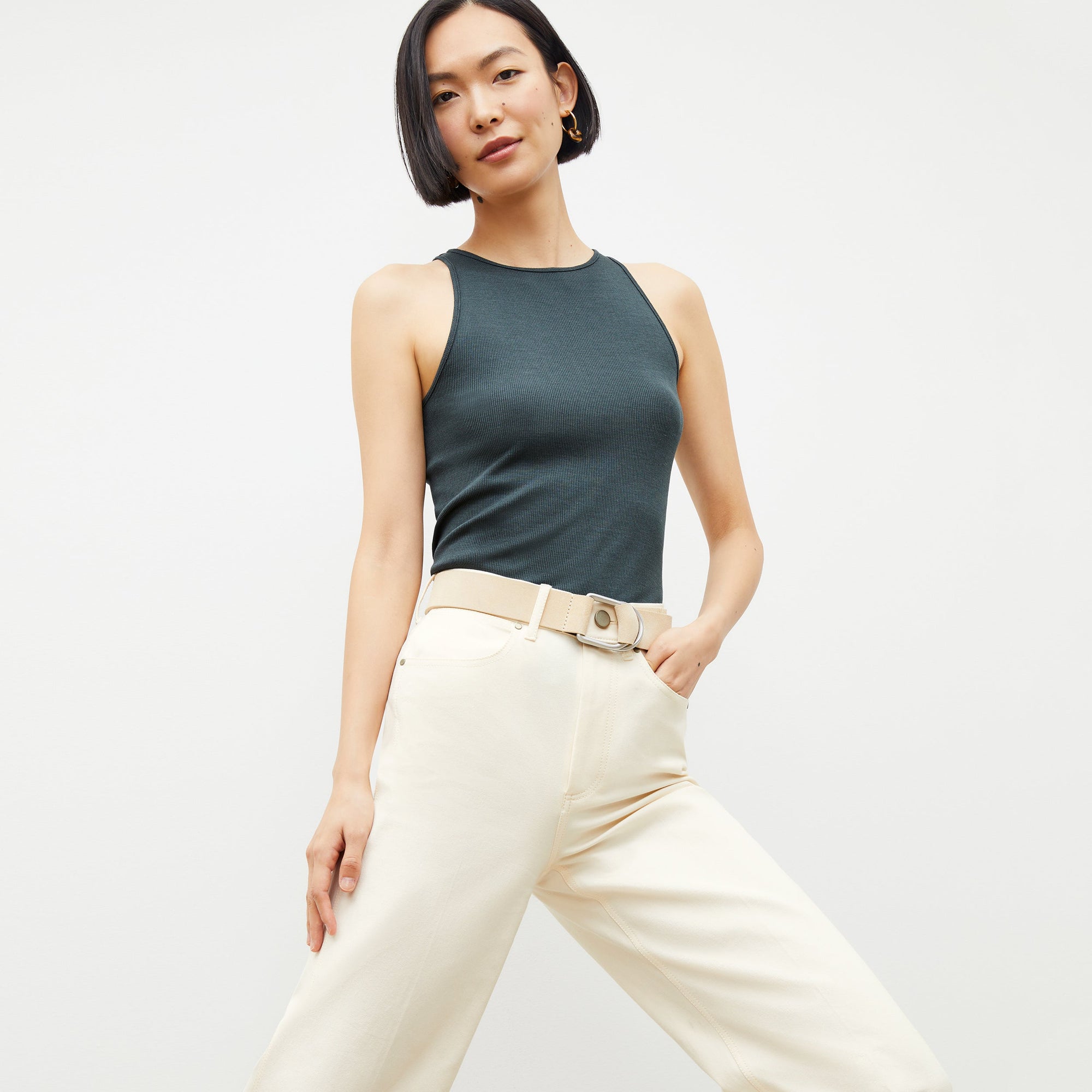 Front image of a woman wearing the Milo Jean in Tusk | Exclude