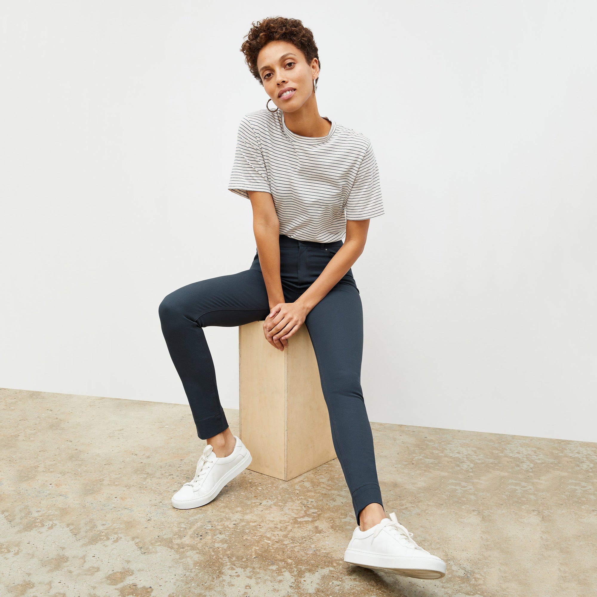 Front image of a woman wearing the Sammataro Jean - Better Than Denim in Dusty Indigo