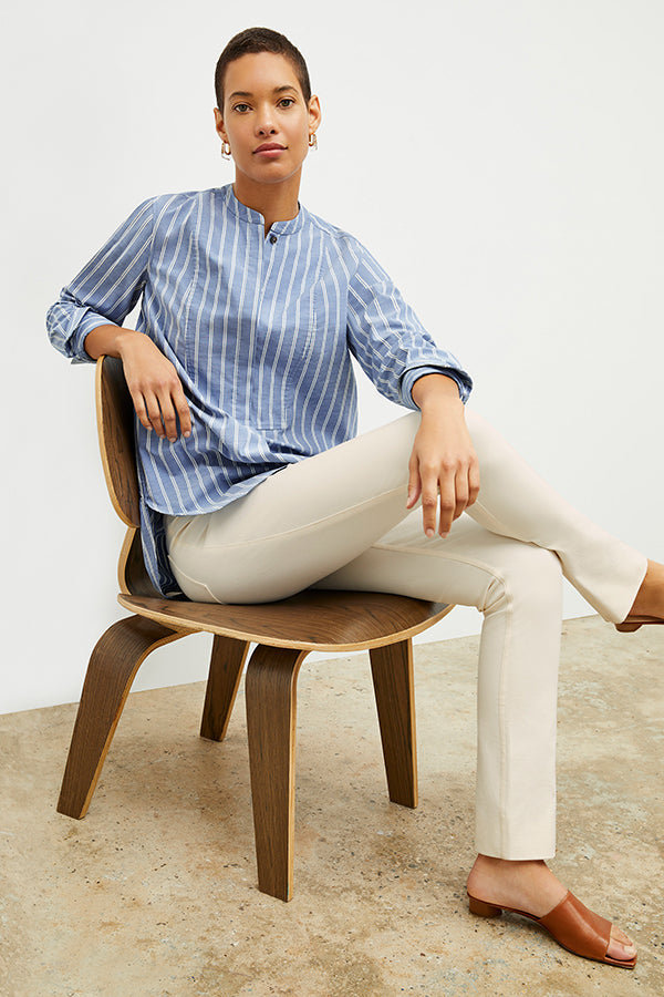 Front image of a woman standing wearing the Hockley Jean—Better Than Denim in Tusk | Exclude