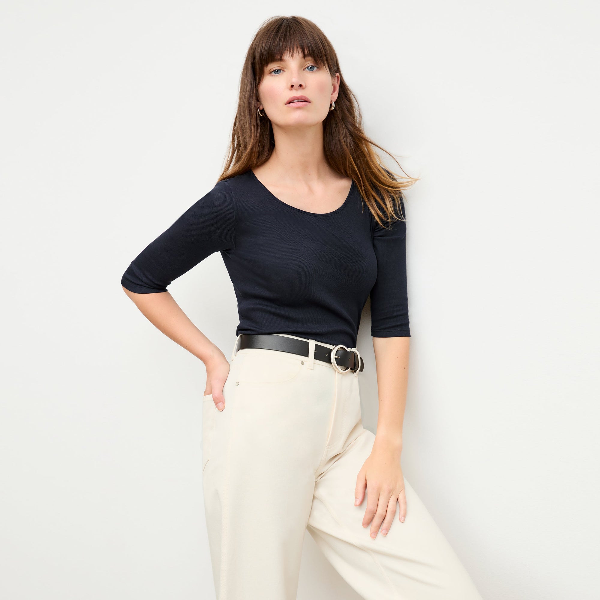 Front image of a woman wearing the Milo Jean in Tusk | Exclude