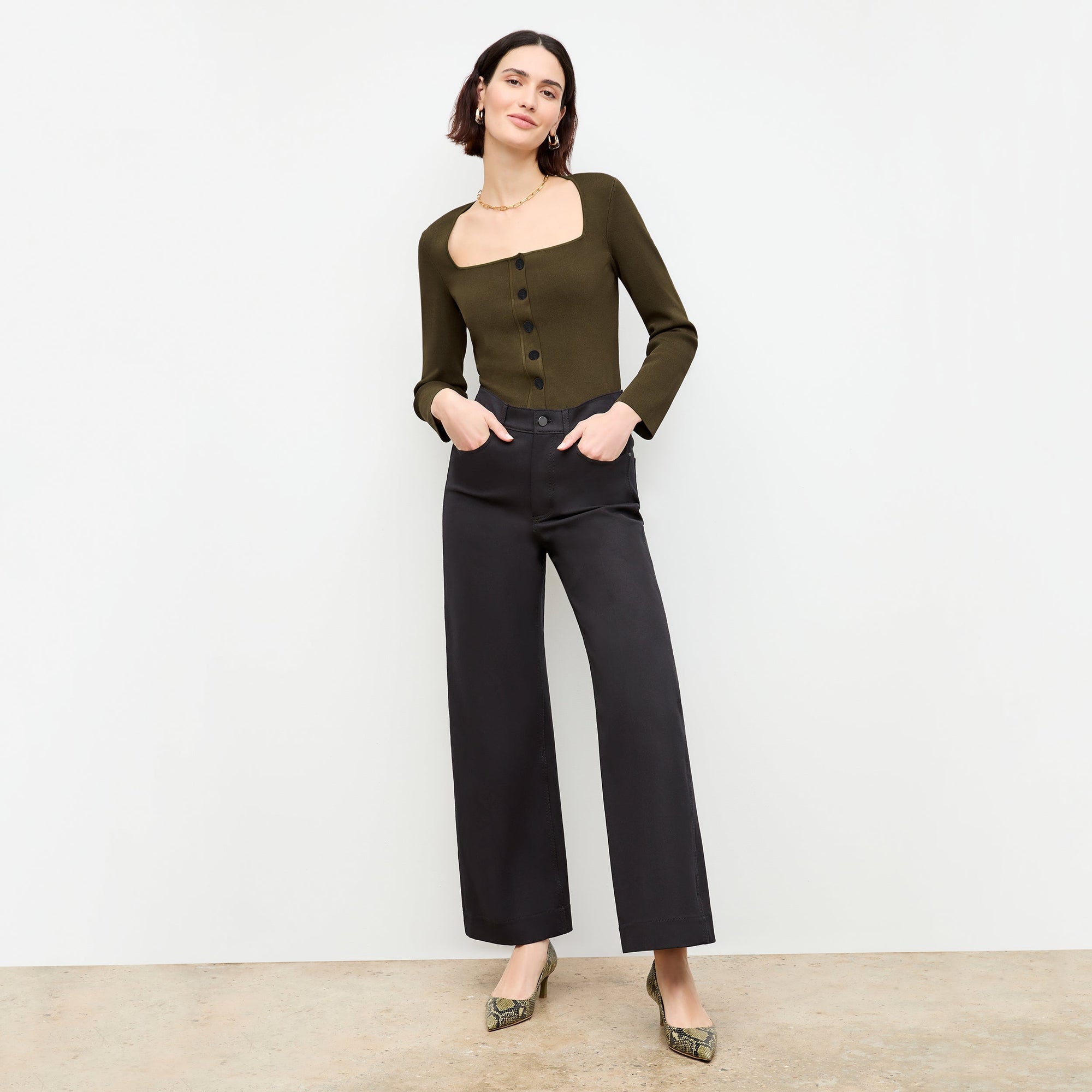 Front image of a woman wearing the Milo Jean in Black | Lead