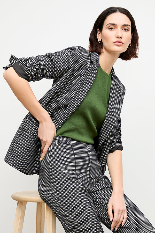 front image of a woman wearing the yiyan jacket in stretch houndstooth | Exclude | Grid | Still