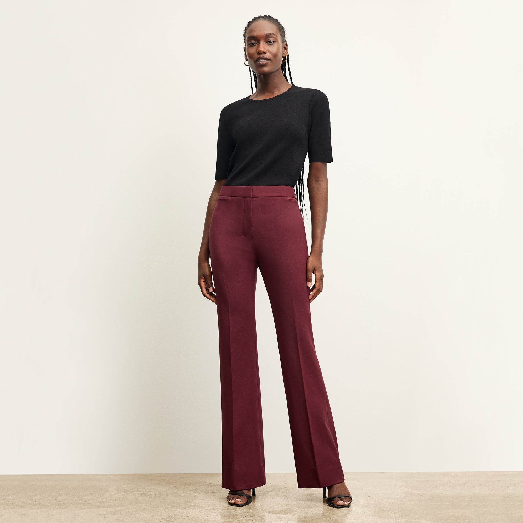 front image of a woman wearing the horton pant in shiraz