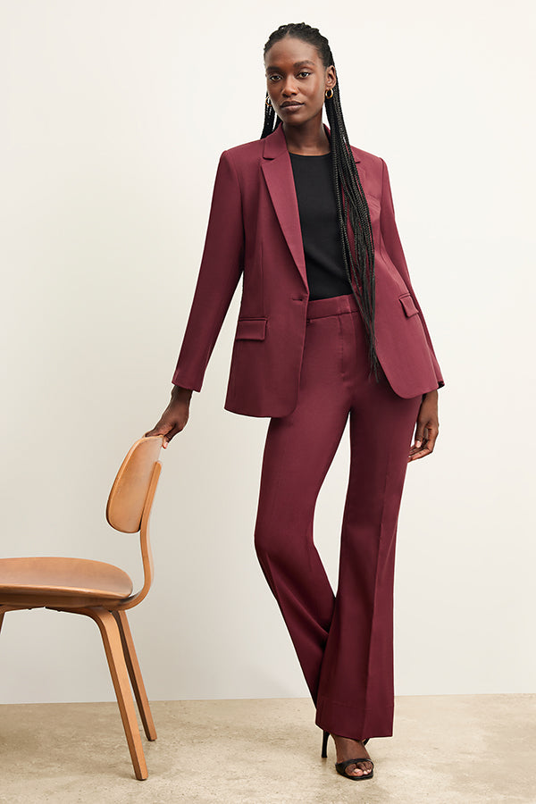 front image of a woman wearing the horton pant in shiraz | Exclude | Grid | Still