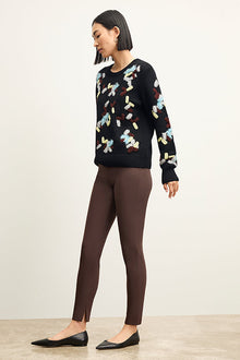 front image of a woman wearing the skinny foster pants in Mahogany | Exclude