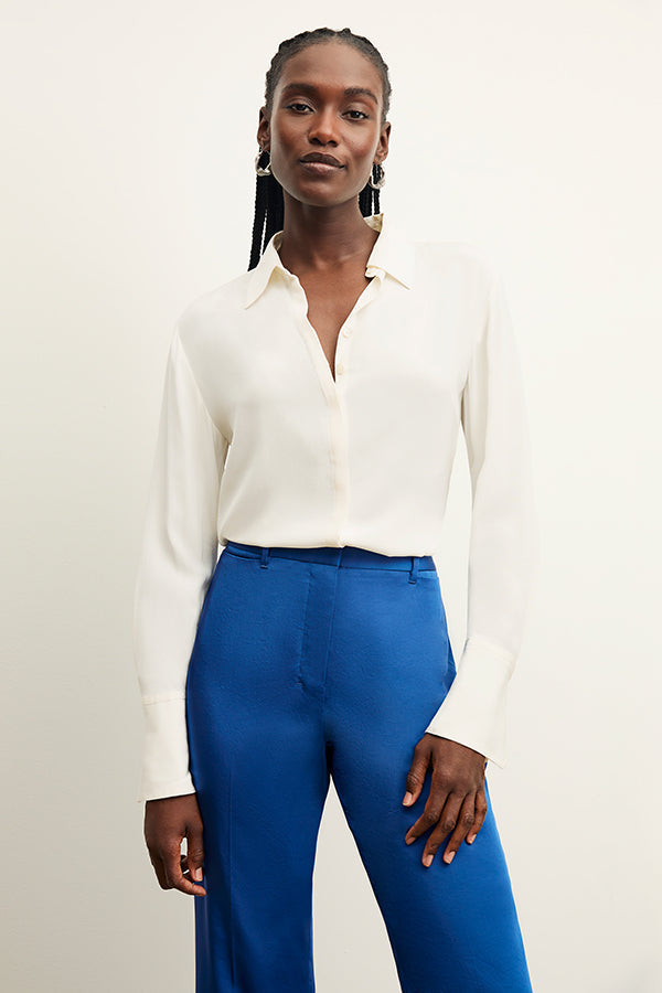 front image of a woman wearing the smith pant in sapphire | Exclude