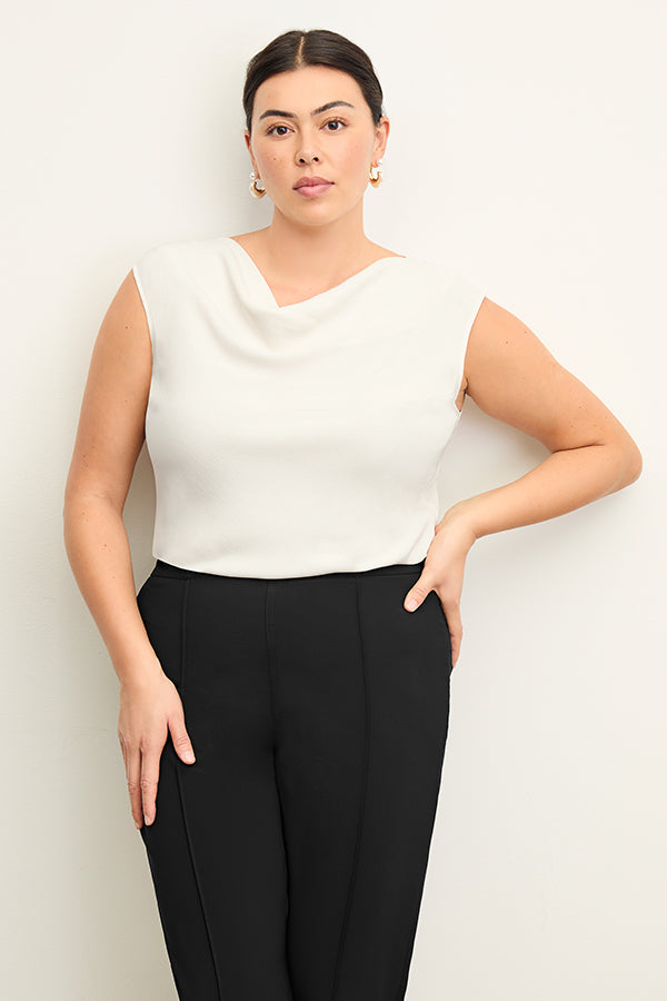 Front image of a woman standing wearing the Colby Jogger in Black | Exclude
