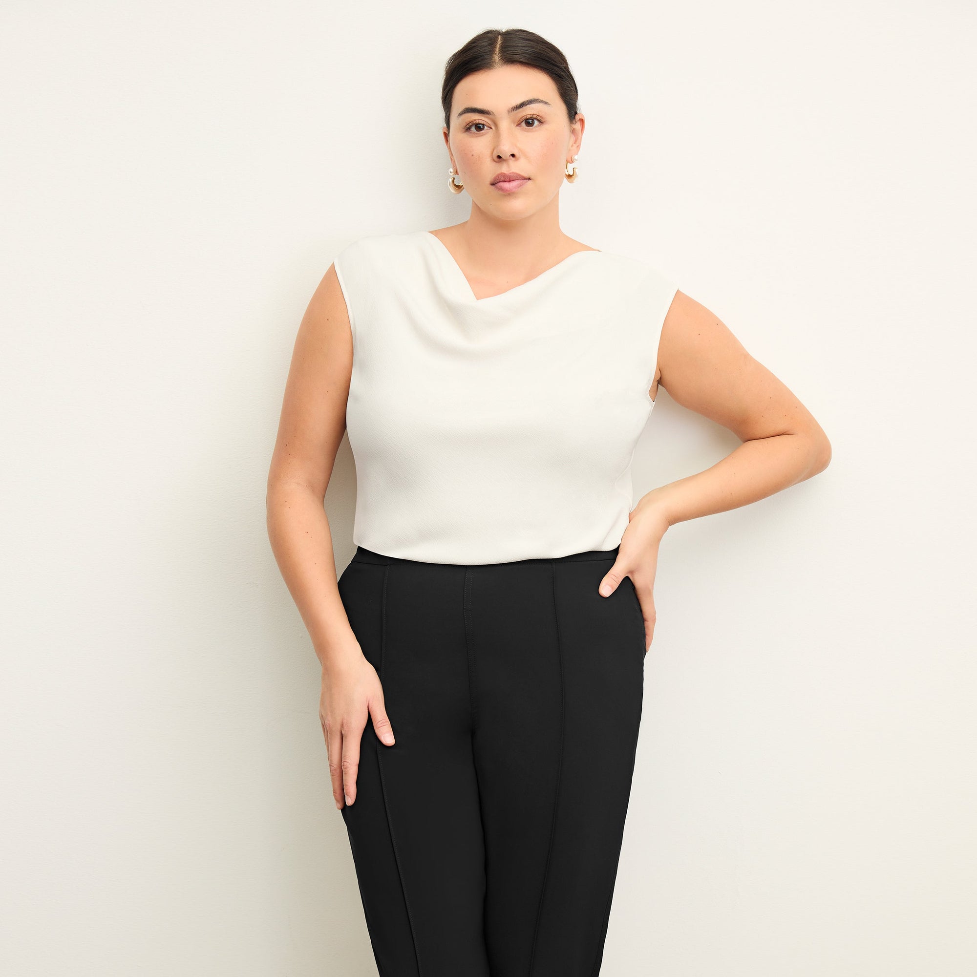 Front image of a woman standing wearing the Colby Jogger in Black