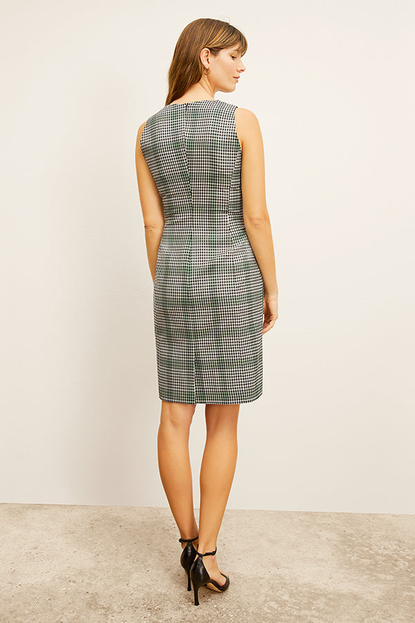 front image of a woman wearing the constance dress in check plaid | Exclude