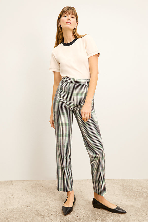 front image of a woman wearing the smith pant in check plaid | Exclude | Grid