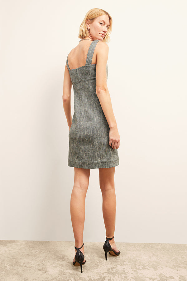 front image of a woman wearing the jennifer dress in black/ivory | Exclude