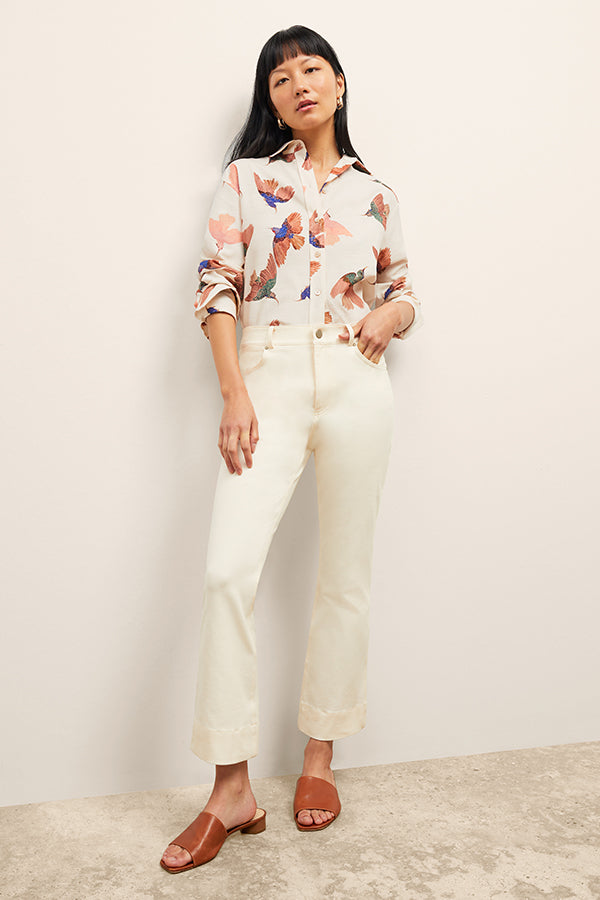 Front image of a woman wearing the Archie Jean in Tusk | Exclude