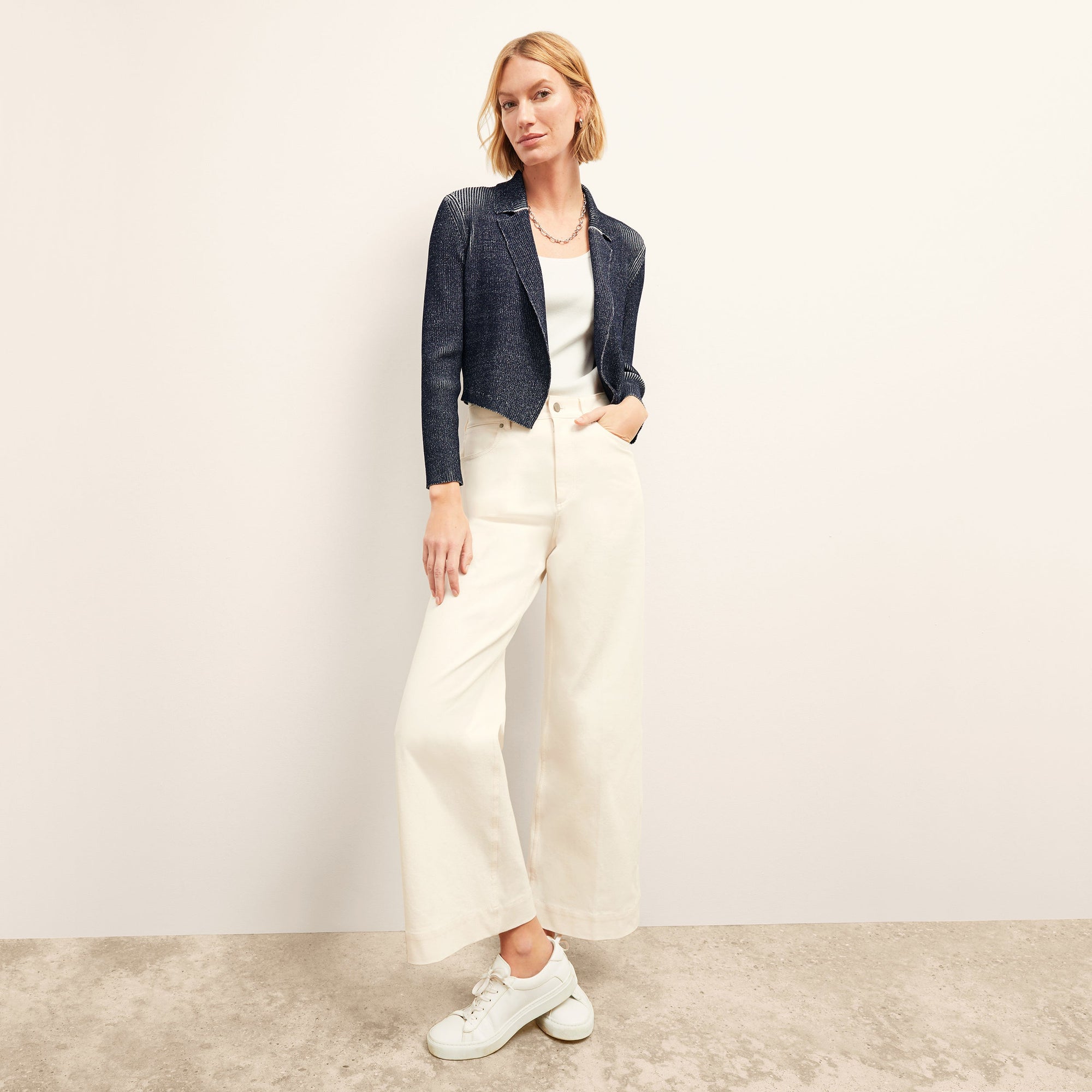 Front image of a woman wearing the Milo Jean in Tusk | Exclude