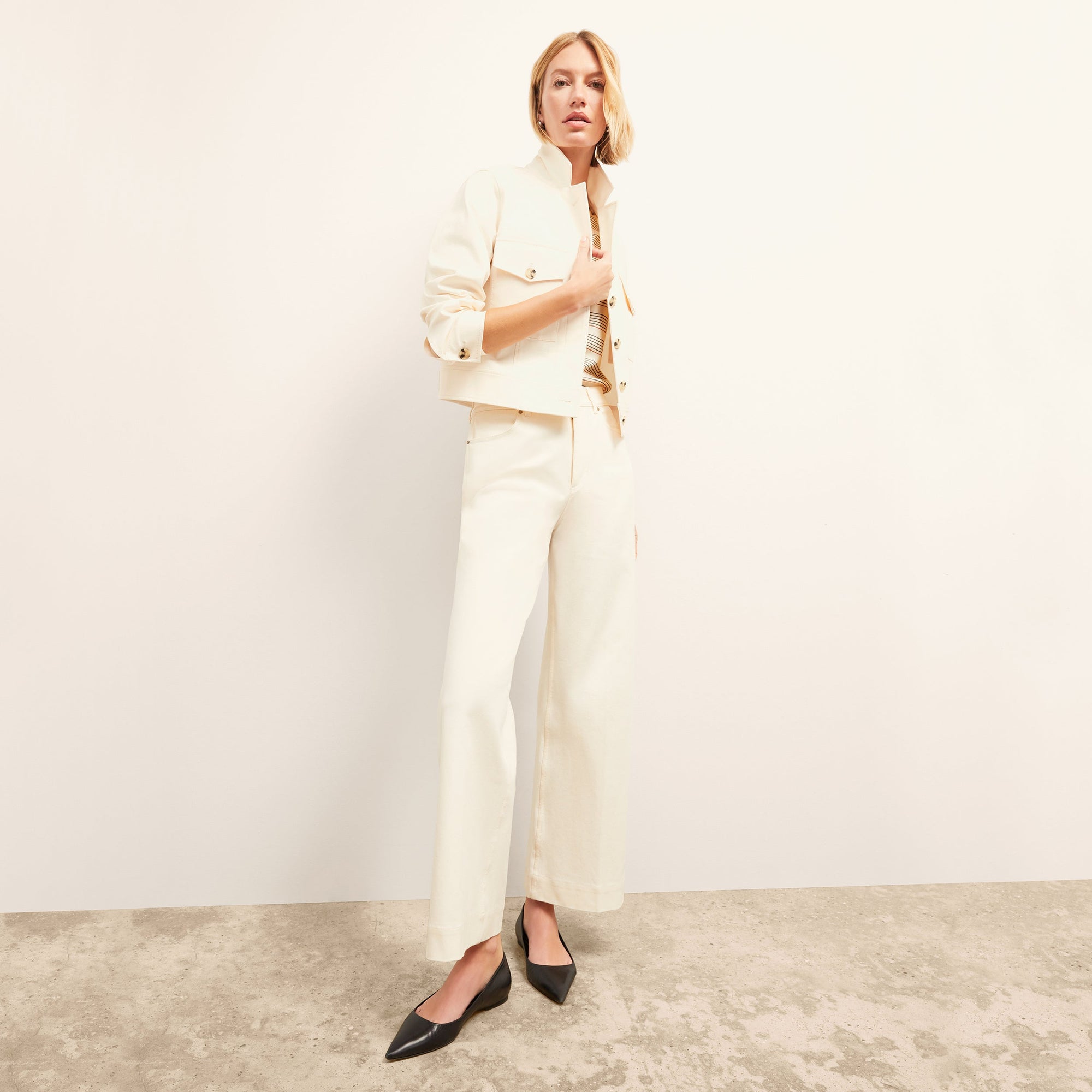 Front image of a woman wearing the Milo Jean in Tusk | Exclude