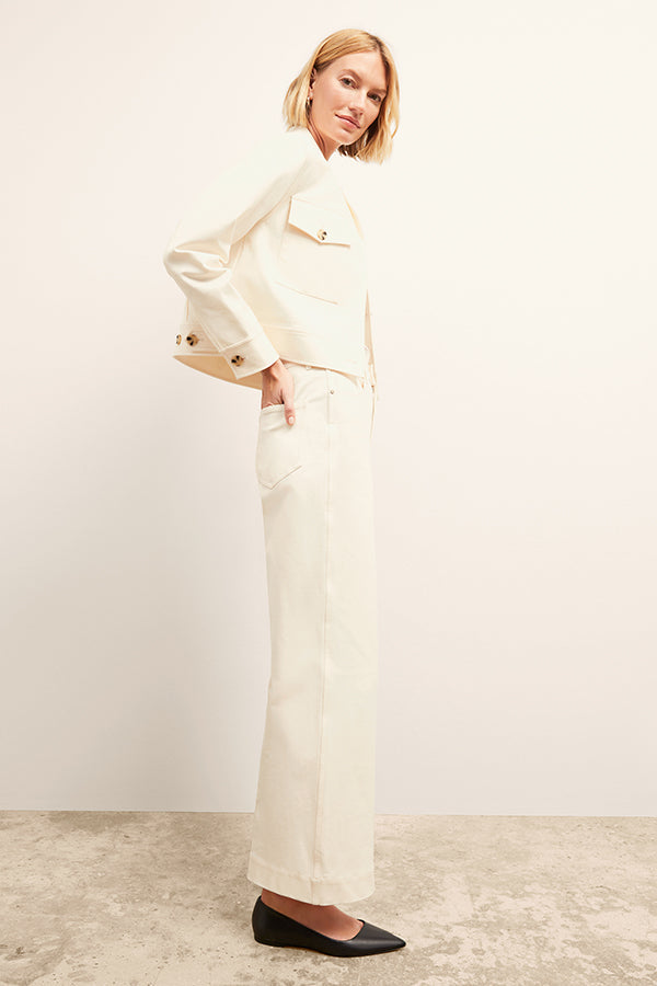 Front image of a woman wearing the Milo Jean in Tusk | Exclude