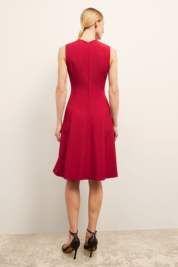 front image of a woman wearing the jaycie dess in rhubarb | Exclude
