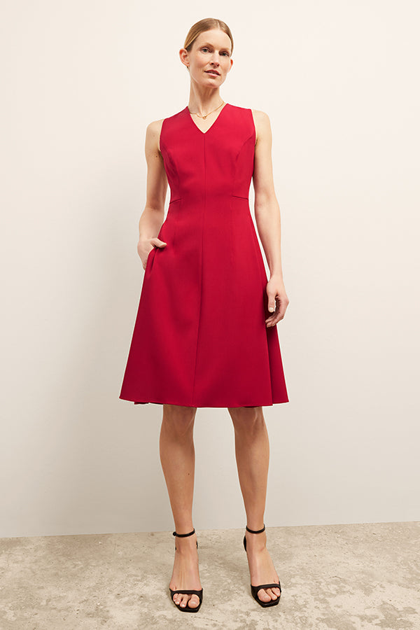 front image of a woman wearing the jaycie dess in rhubarb | Exclude