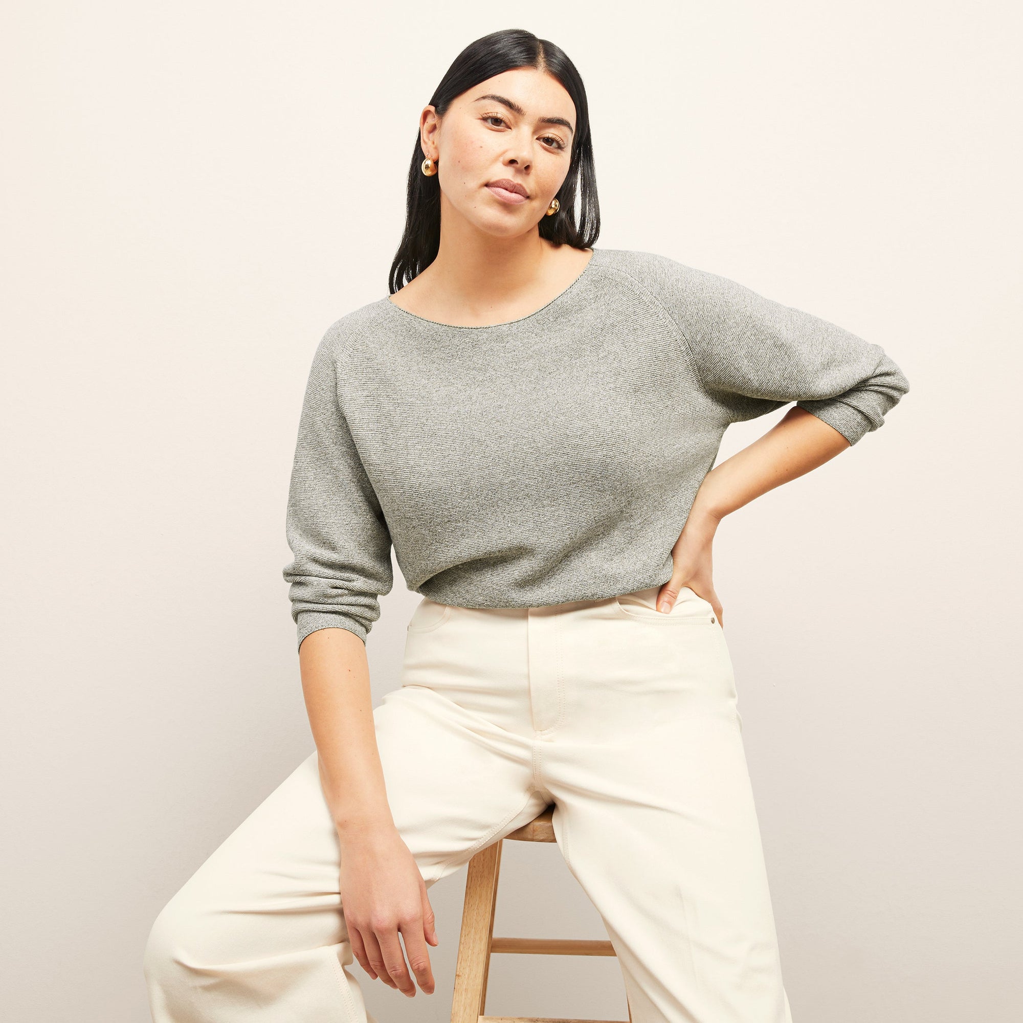 Front image of a woman wearing the Milo Jean in Tusk | Exclude