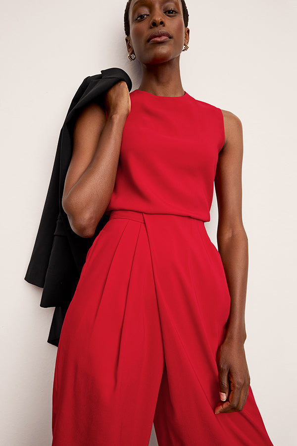 front image of a woman wearing the conway pants in maraschino | Exclude | Grid Hover