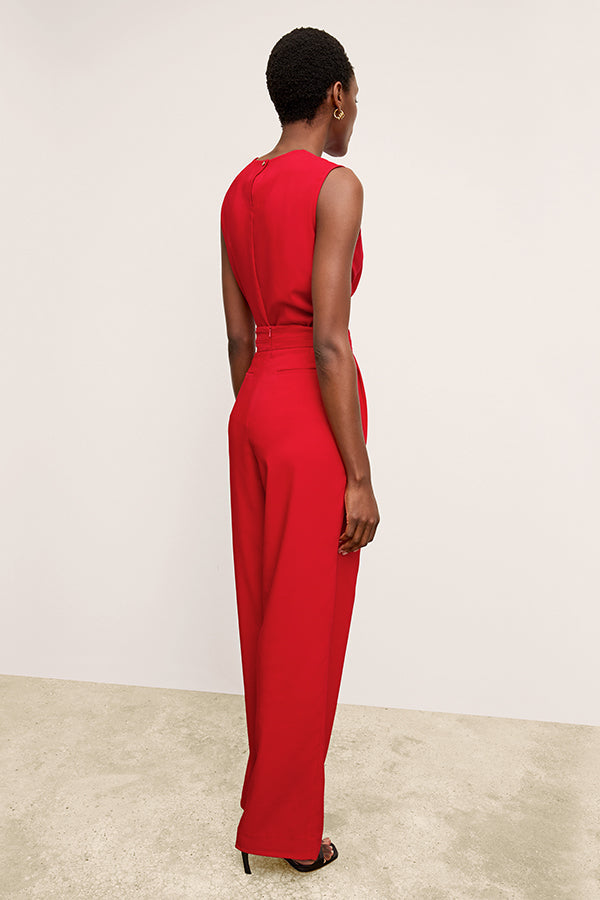 front image of a woman wearing the conway pants in maraschino | Exclude