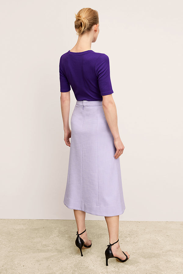 front image of a woman wearing the eva skirt in lilac/ivory | Exclude | Grid Hover