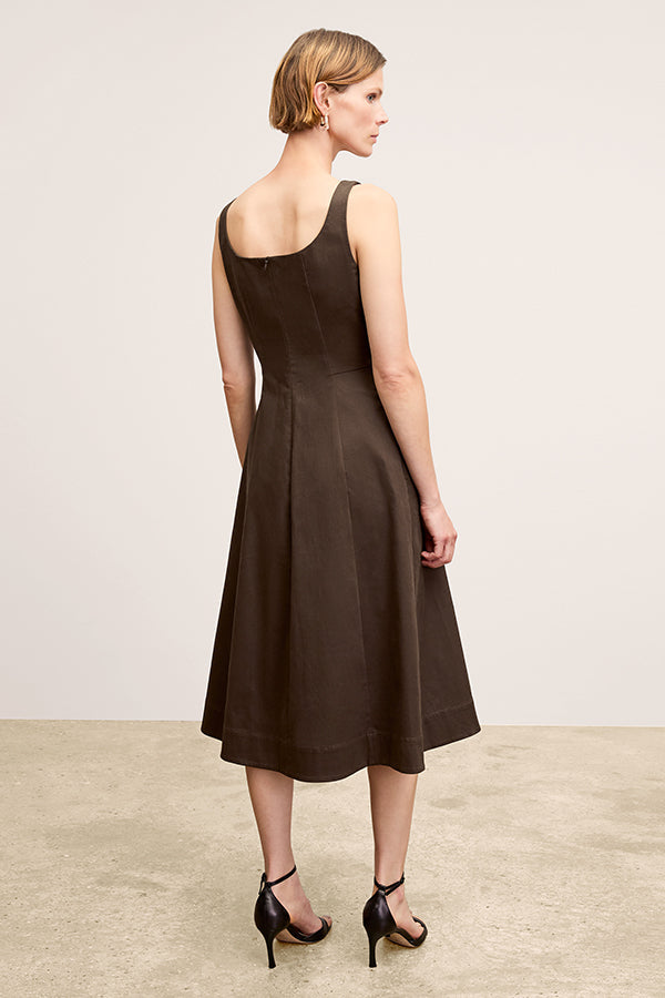 Back image of a woman wearing the Jess Dress in Date | Exclude | Grid Hover