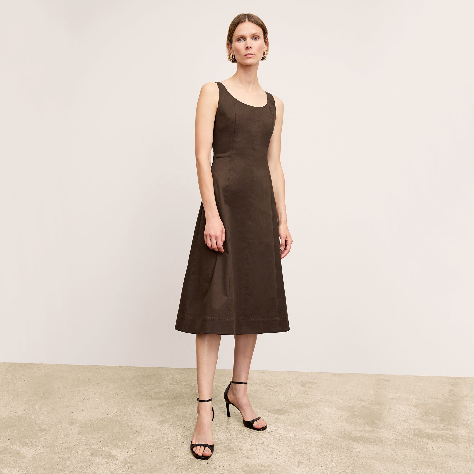 Front image of a woman wearing the Jess Dress in Date | Lead