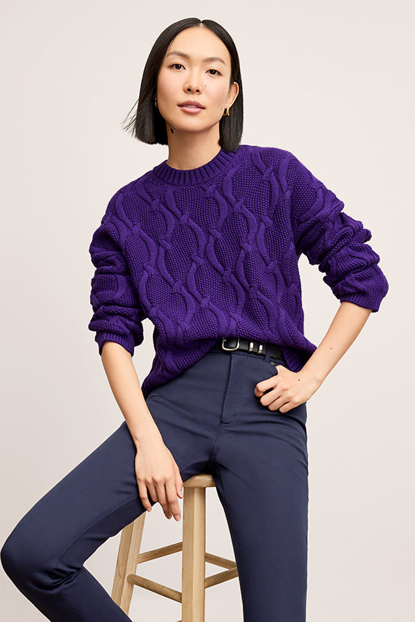 front image of a woman wearing the roma pants in dark navy | Exclude