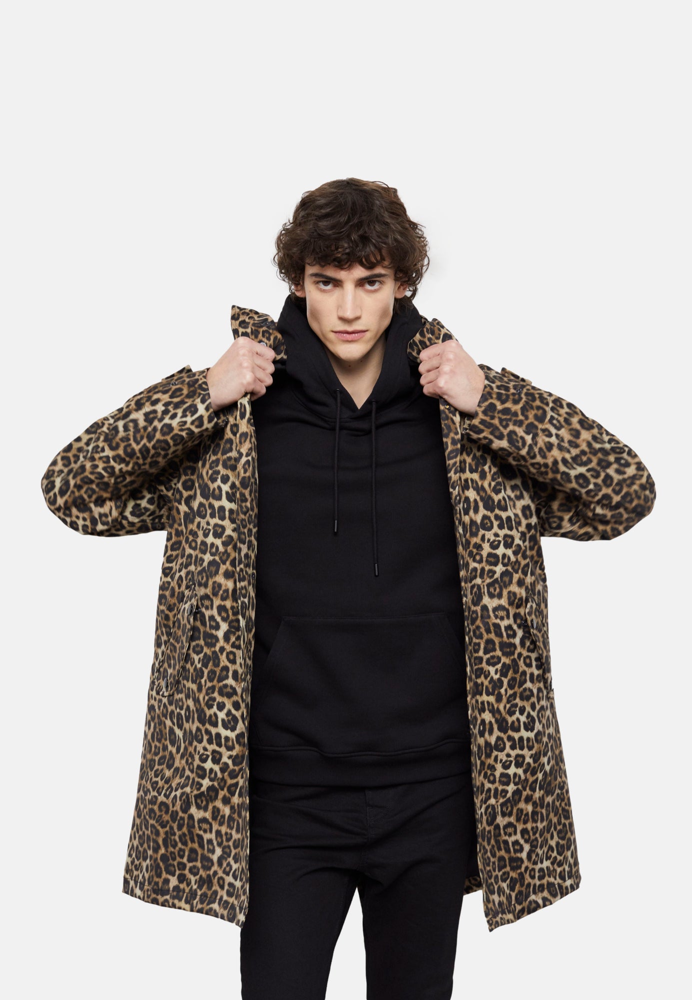 Long Parka With Print Hood | Men | Leopard