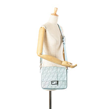 Fendi | Pre-Owned Medium Zucca Perforated Leather Baguette Messenger Bag | Blue/Light Blue