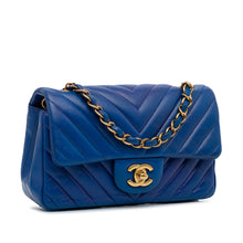 Chanel | Pre-Owned Mini Rectangular Chevron Lambskin Flap | Blue