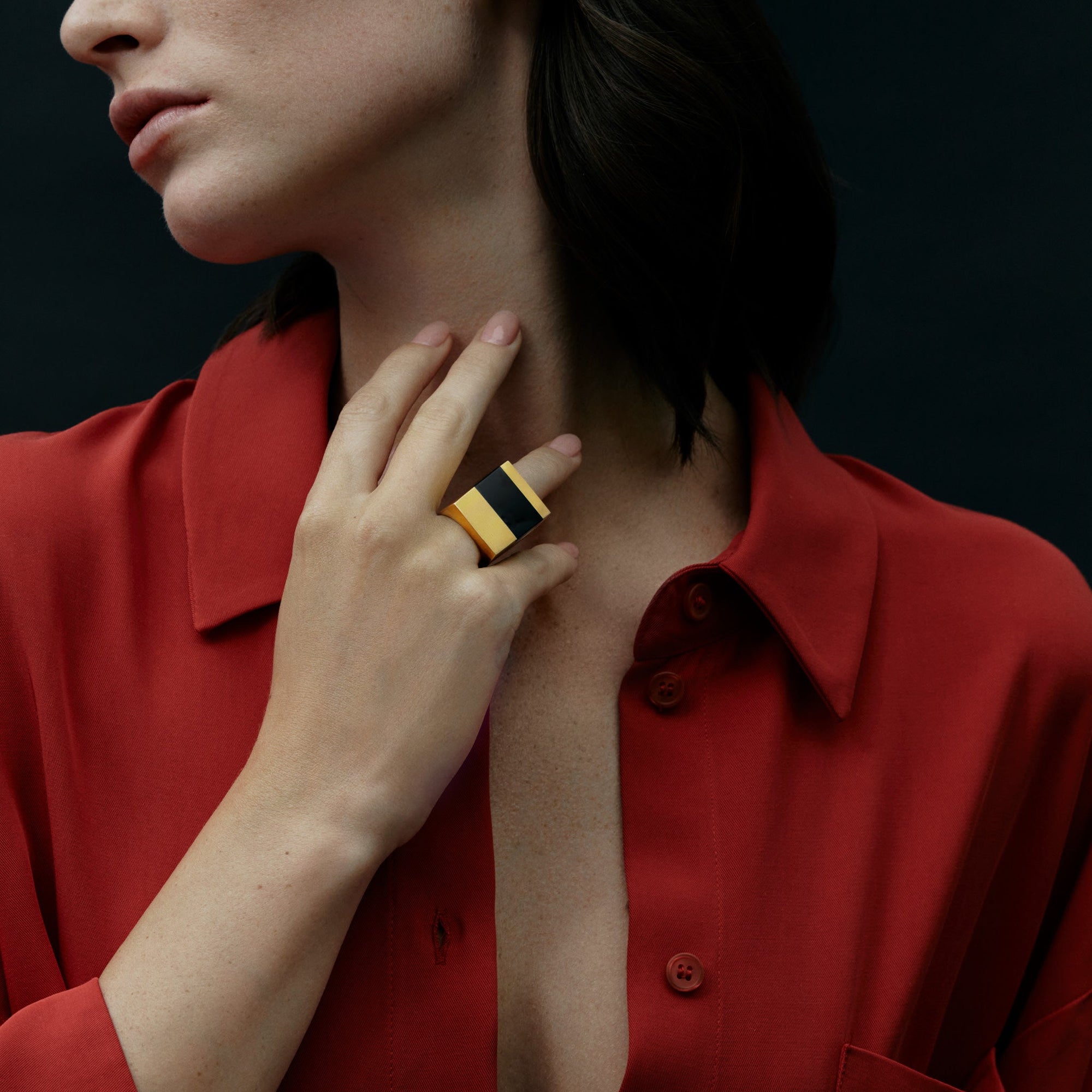 Icarus Onyx Ring | 18K Gold-Plated on Brass | Jet Black Onyx