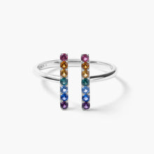 Parallel Ring | Sterling Silver | Rainbow Cubic Zirconia