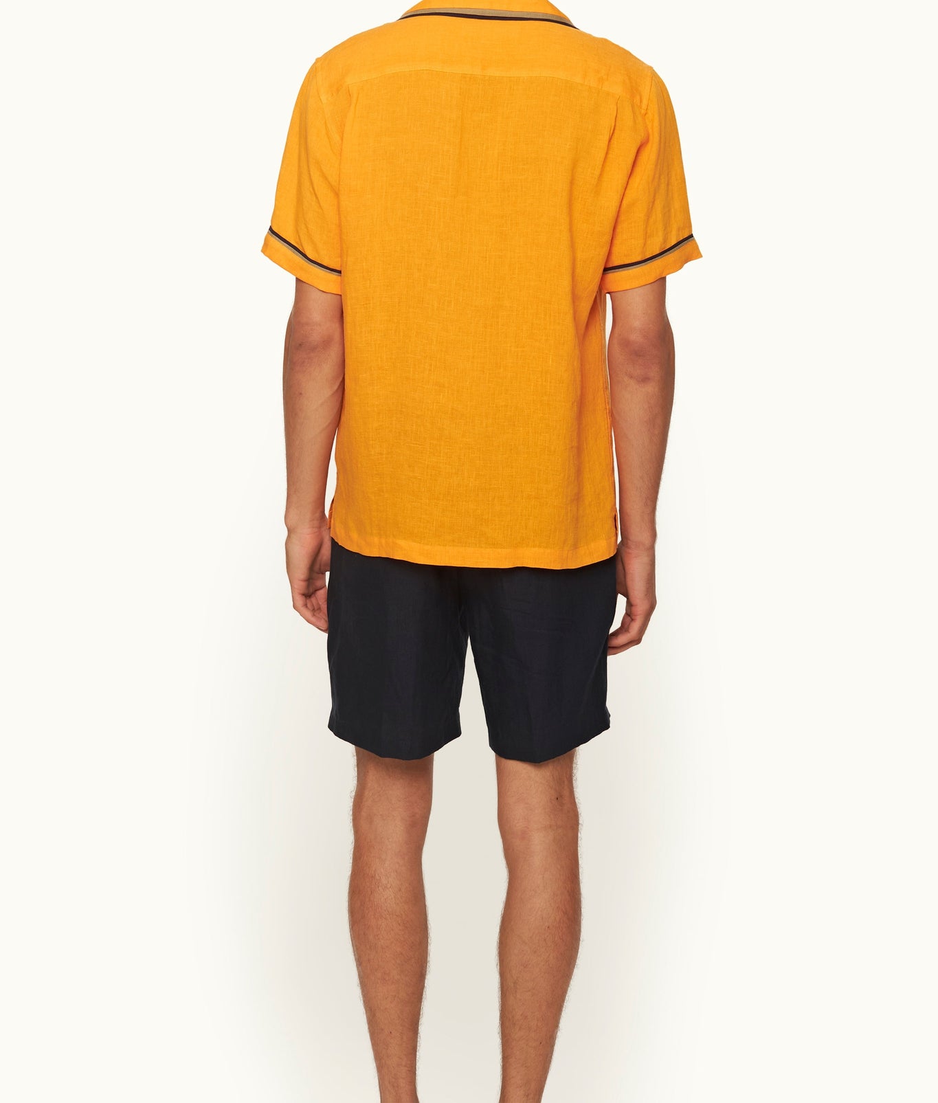Maitan Lino Relaxed Fit Two-Tone Capri Collar Italian Linen Shirt | Calypso Orange/Agave/Night Iris