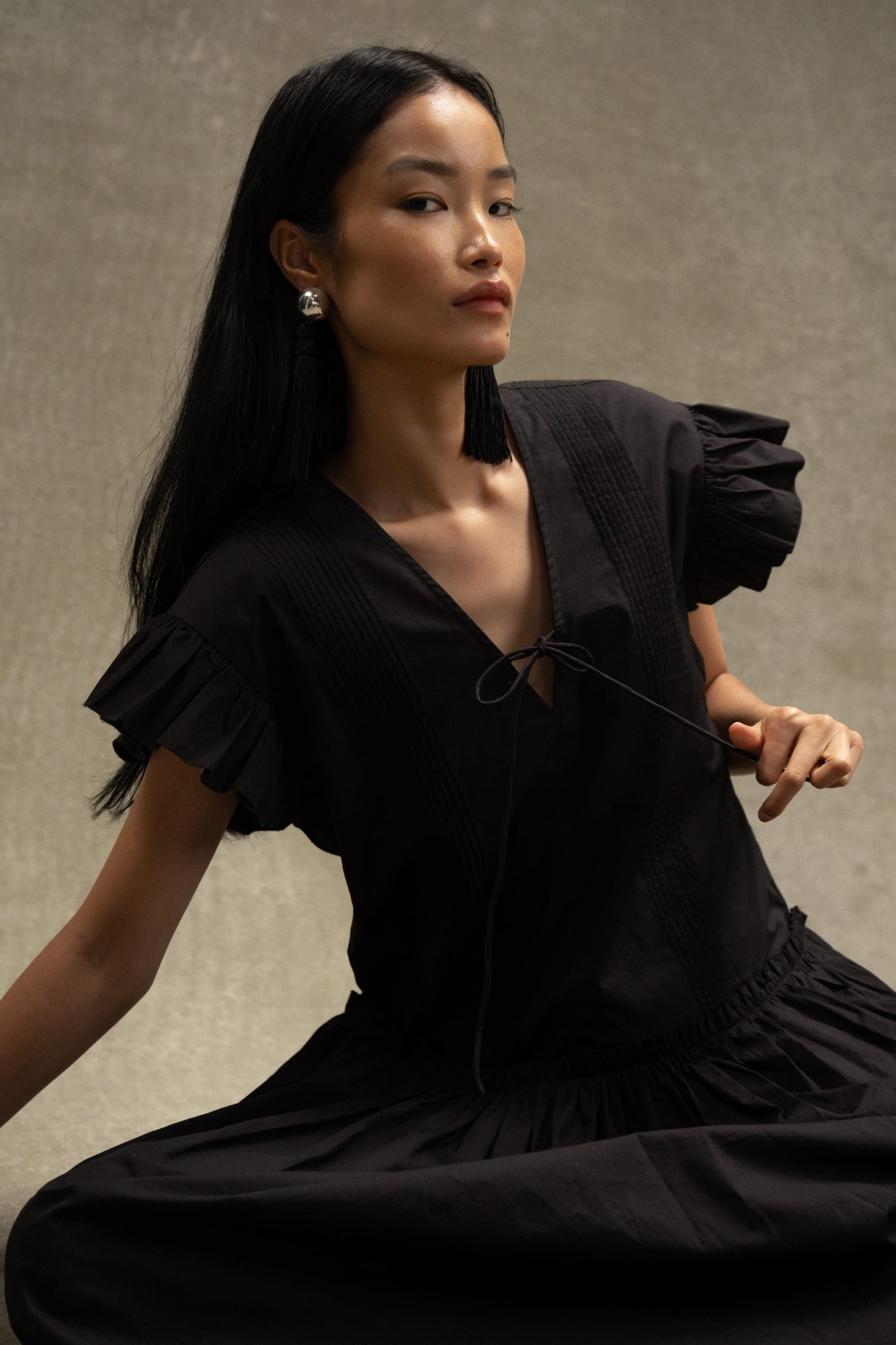Diana  |  Margaux Ruffle-Sleeve Pleated Dress in Size Small
