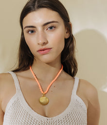 Marina Silk Cord Necklace in Coral - Loren Hope