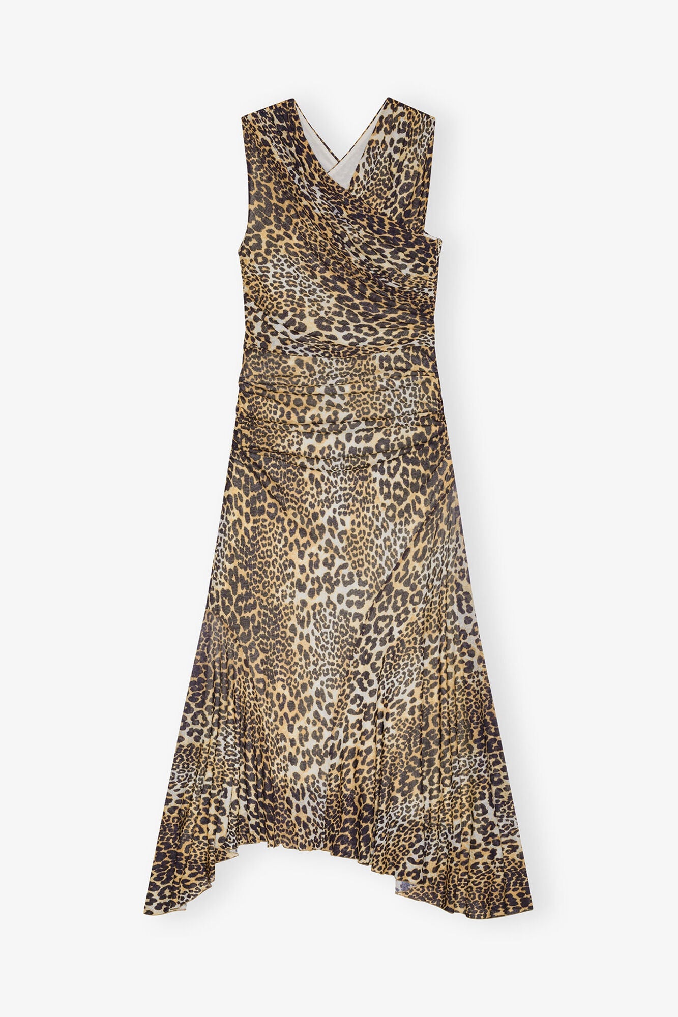 Marl Mesh Long Ruched Crossover Dress | Leopard