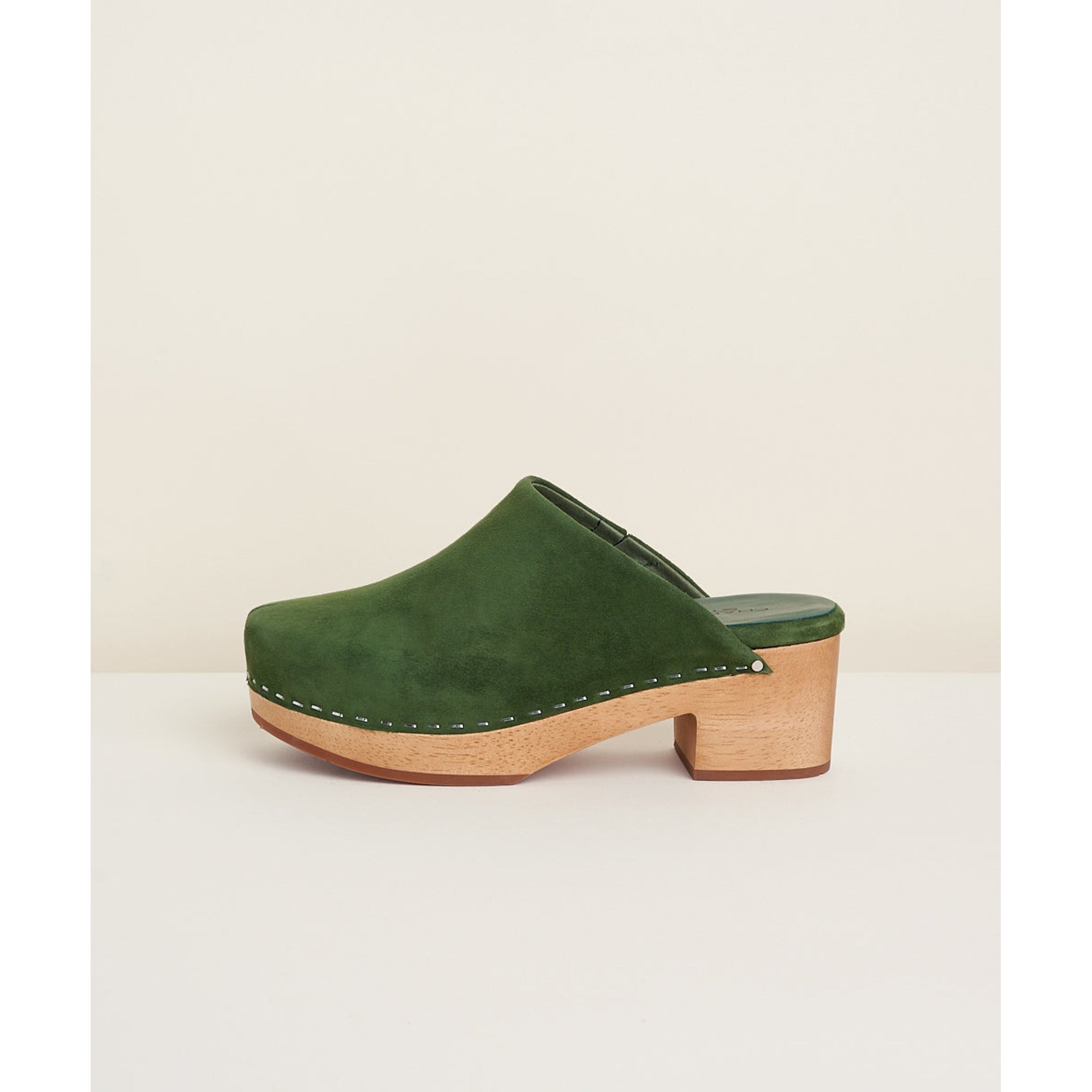 Martino Low Heel Wooden Clog | Moss