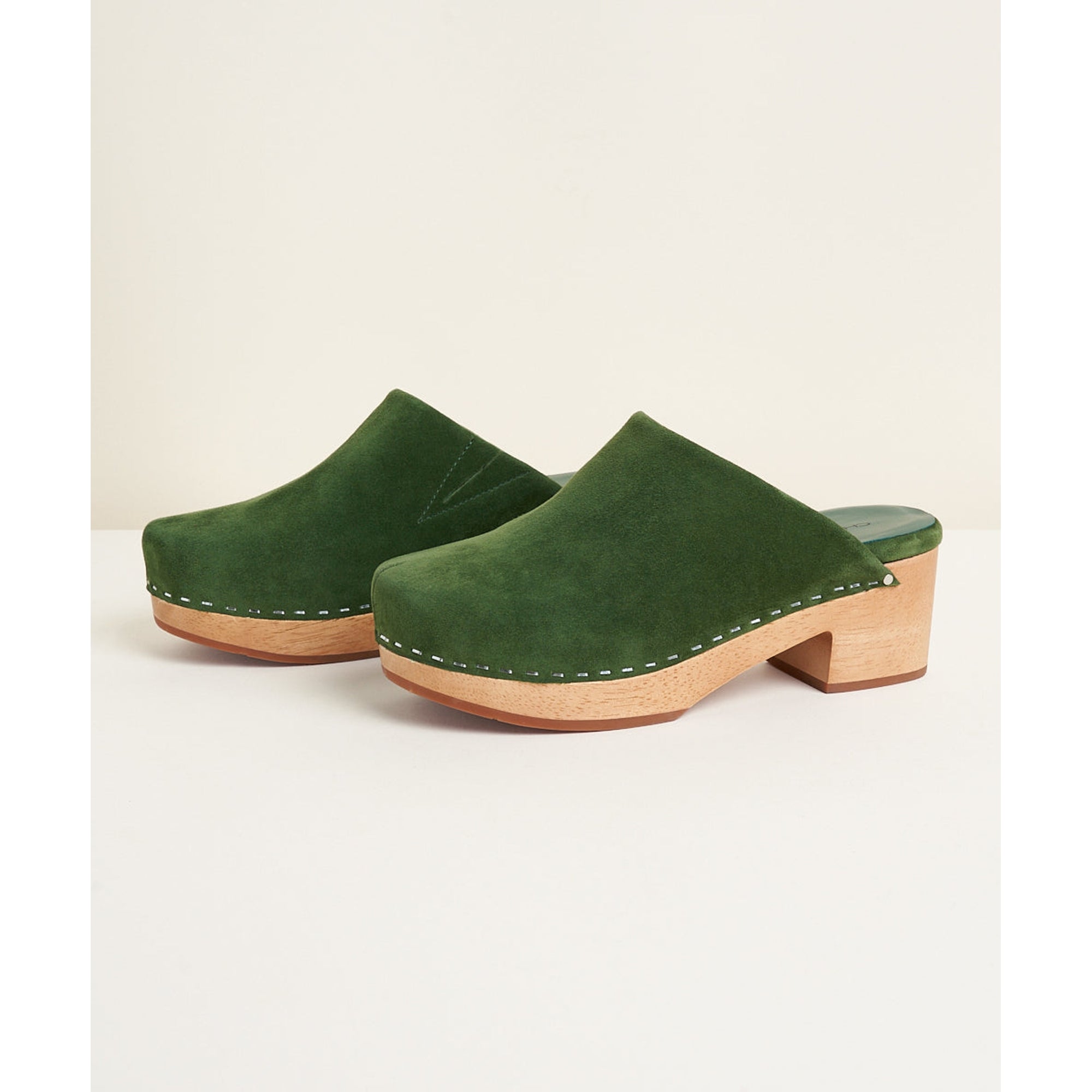 Martino Low Heel Wooden Clog | Moss