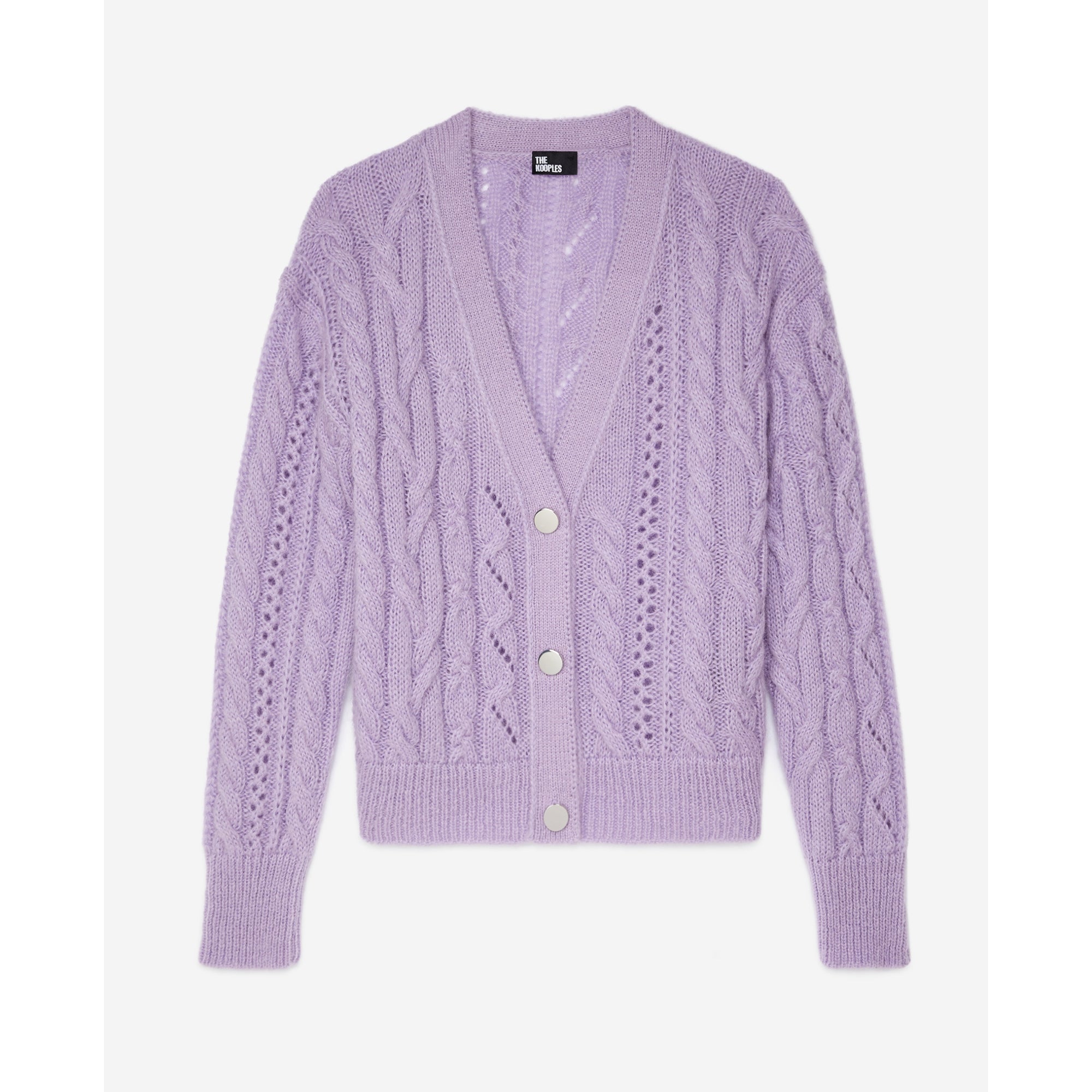 Mauve Cable-Knit Wool-Blend Cardigan | Women | Violet