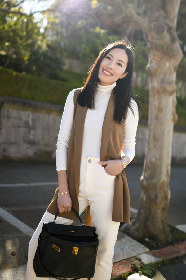 front image of anh wearing the axam turtleneck in ivory | Exclude