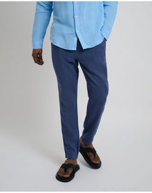 Men | Button Front Elastic Linen Pant | Vintage Indigo