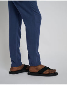 Men | Button Front Elastic Linen Pant | Vintage Indigo