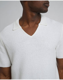 Men | Cotton Crochet Johnny Collar Polo | White