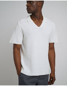 Men | Cotton Crochet Johnny Collar Polo | White