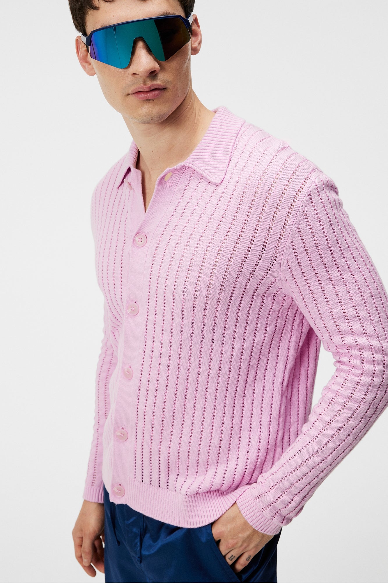 Men | Edmondo Collar Cardigan | Pink Lavender